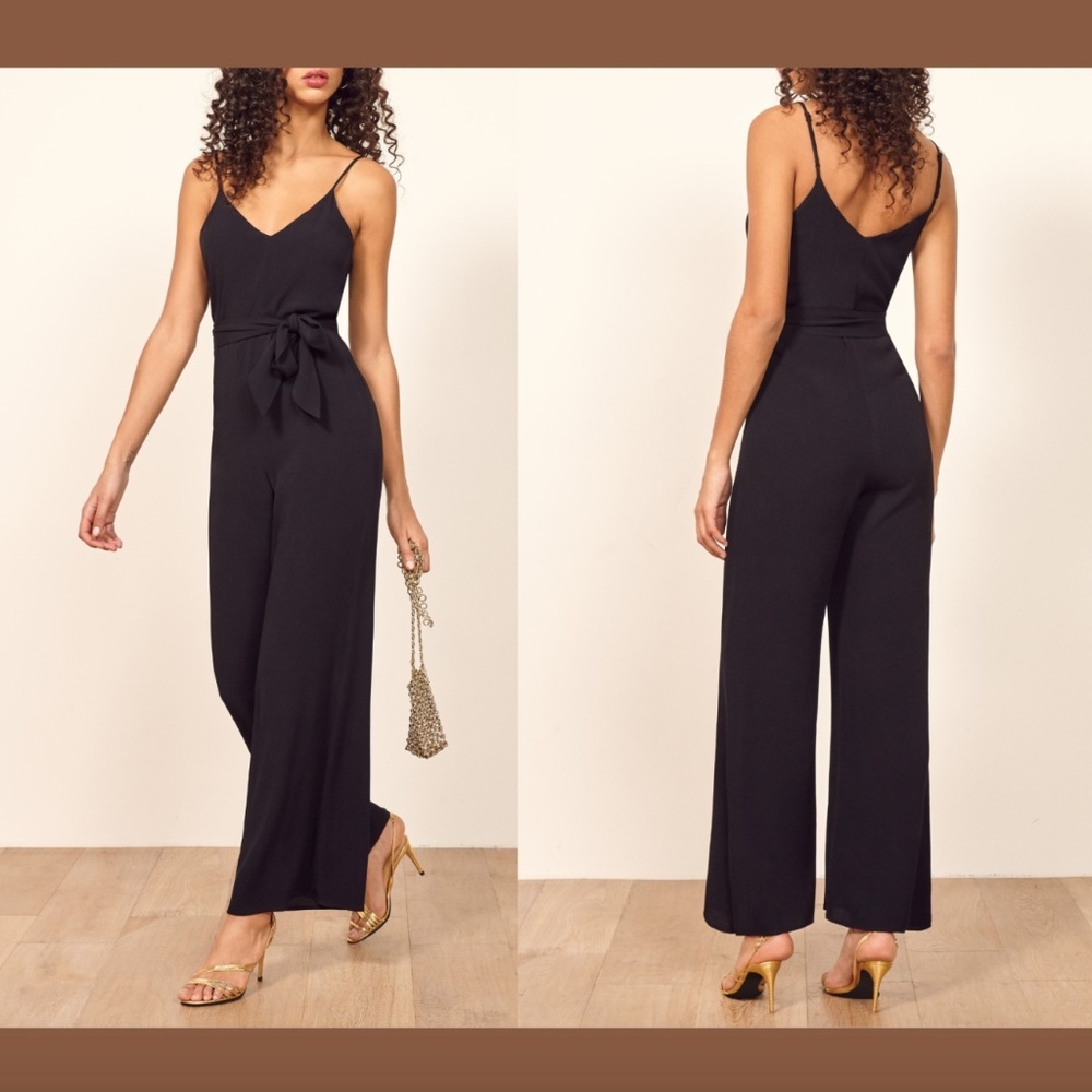 NEW $148 Reformation Milly Jumpsuit in Black W/ Belt [ SZ Large‎ ]